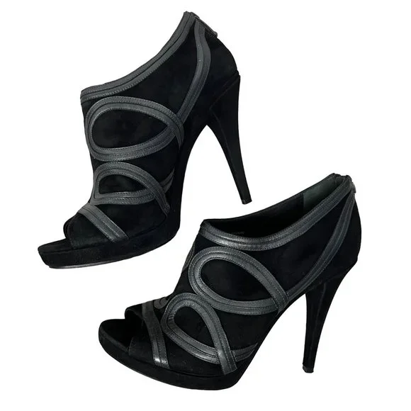 Via Spiga SIZE 10 Black Suede Platform 5” Heels Leather Booties - Picture 1 of 12